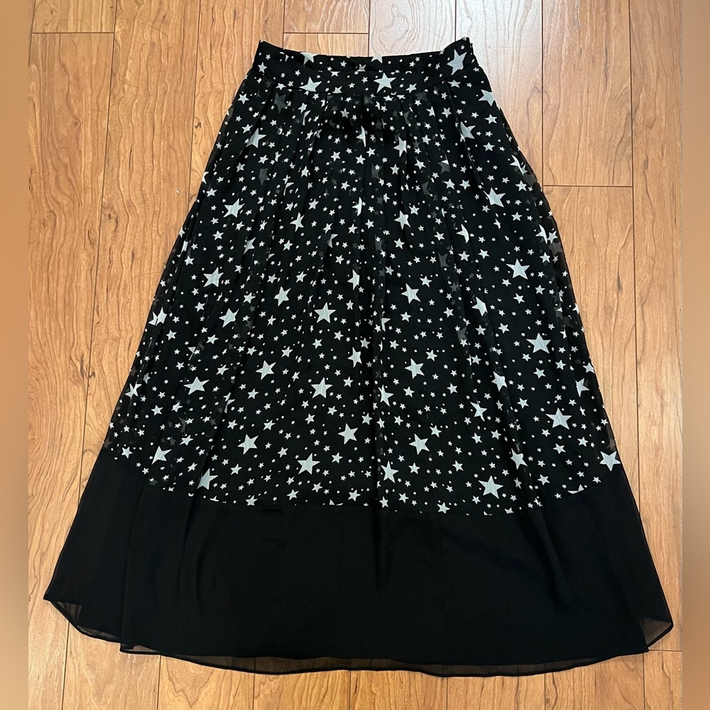 RANNA GILL Anthropologie Women's Extra Small Star Celestial Midi Skirt Black